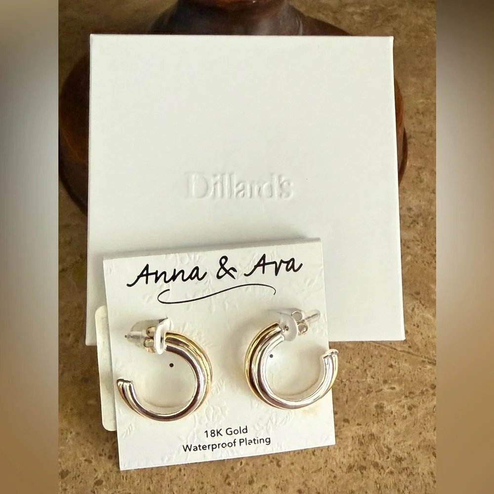 NWT Anna & Ava 18K Gold Plated Hoop Earrings